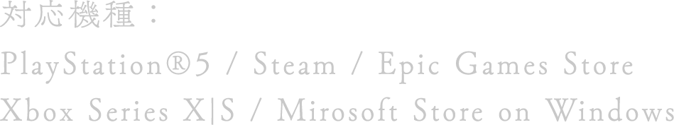 対応機種:PlayStation®5 / Steam / Epic Games Store / Xbox Series X|S / Mirosoft Store on Windows